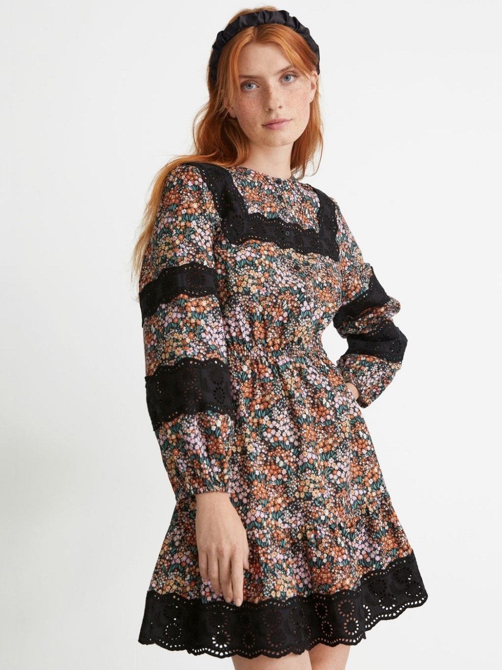 & Other Stories Printed Embroidered Mini Dress